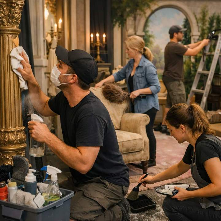 Nettoyage minutieux de décors pour cinéma, télévision et événementiel